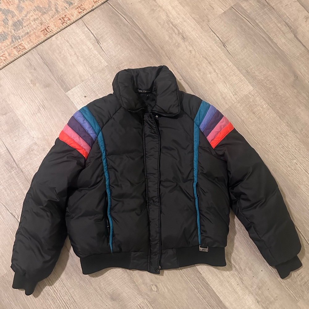 White Stag Black Ski Jacket with Multicolor Stripes